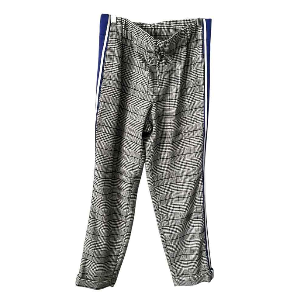 Belle Verne black White Check Trouser Pant L Women Blue Stripe College Preppy - Picture 2 of 8